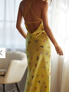 Anthropologie Yellow Silk Butterfly Cutout Maxi Dress NWT XS Graduation Dress